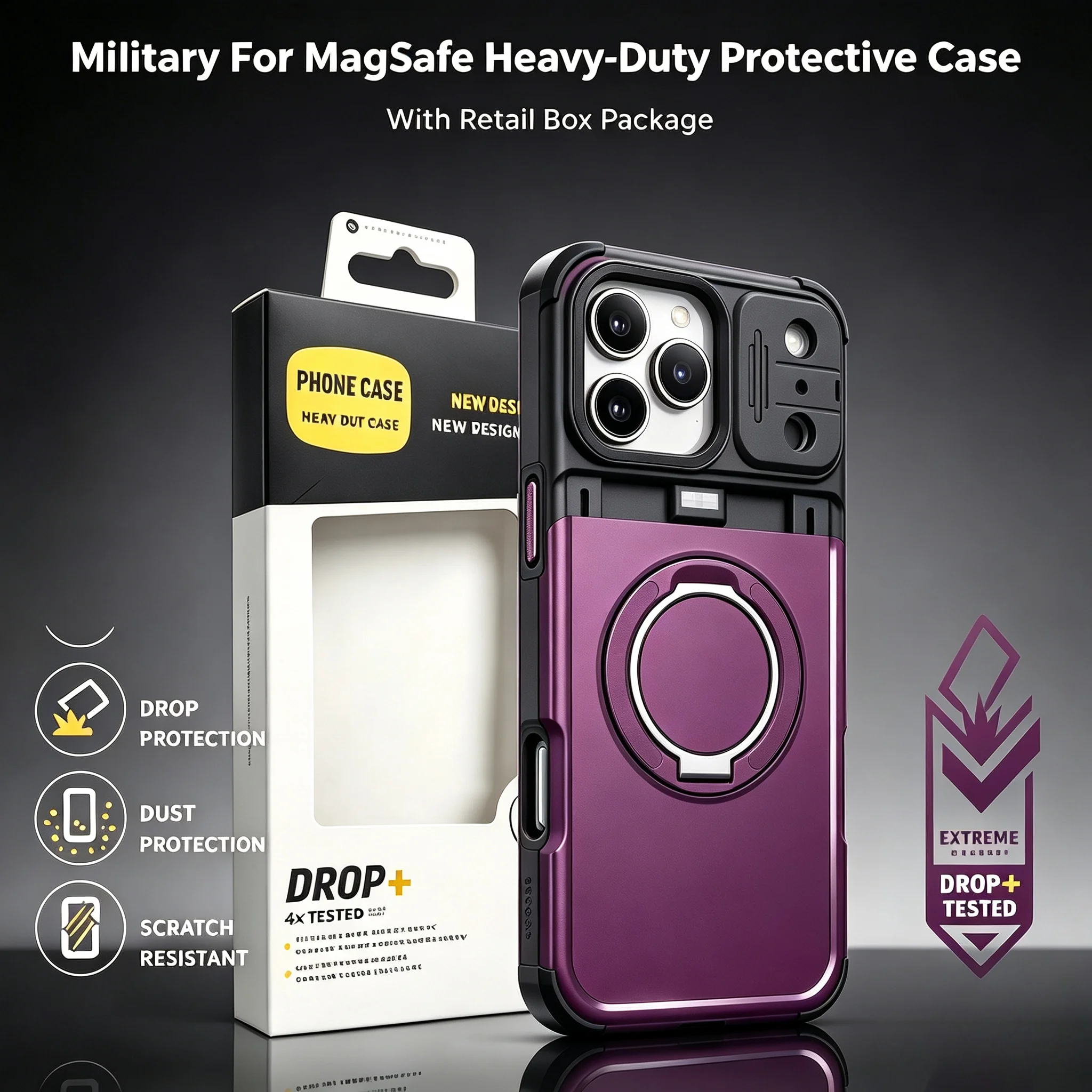 Luxury PC+TPU Armor Shockproof Phone Case for IPhone 18 Pro Max 17 16 15 14 Magnetic Ring Bracket Card Slot Wallet Protect Cover