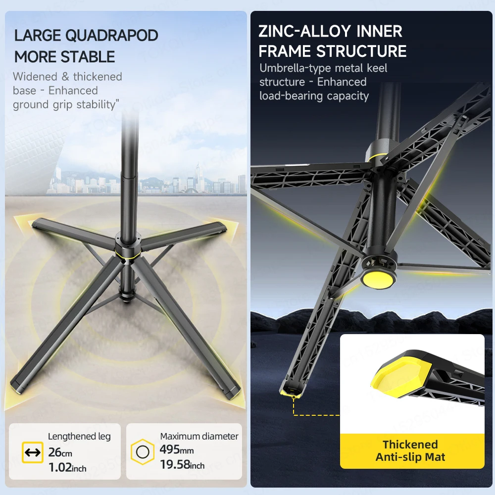 TOKQI Auto Pop Open Tripod 71.21in عصا سيلفي قابلة للتمديد كوادرابود ثابت لتصوير كاميرا الحركة للهاتف المحمول، خيار ملء الضوء