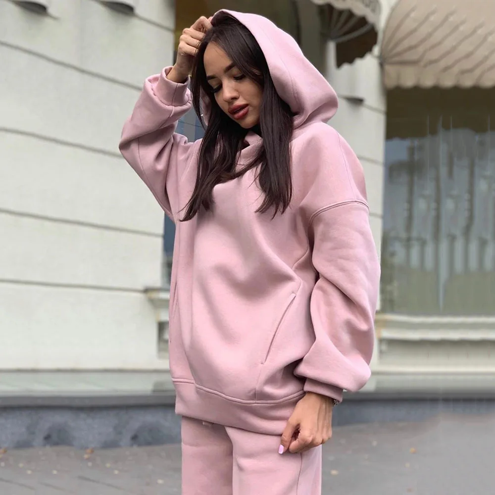 

Women's Two-piece Sportswear Hooded Fashionable Solid Color Tops Sports Pants Trousers Suit Women Long Sleeve Jumper Sports Suit