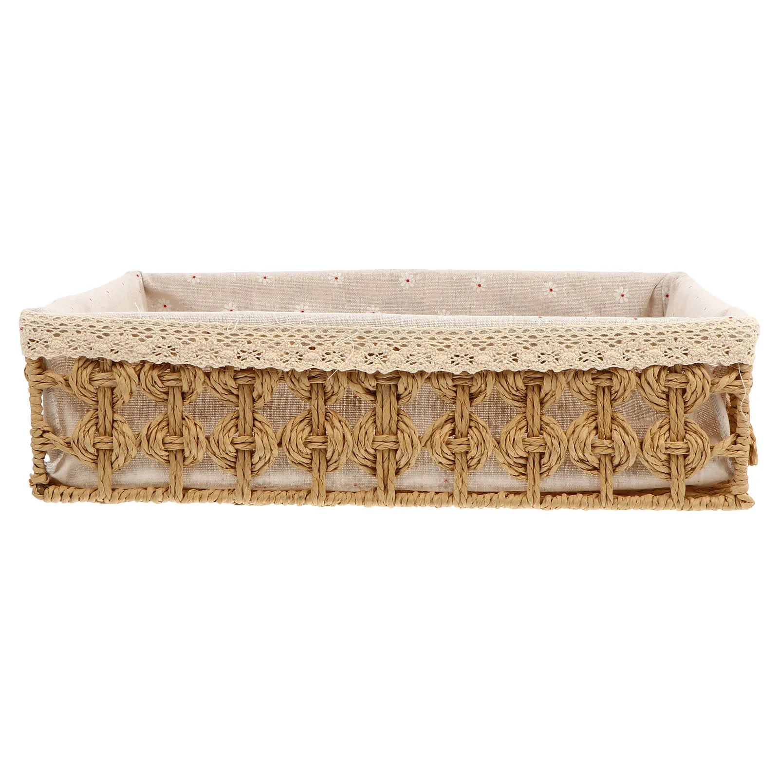 

Storage Basket Rattan Home Rectangle Woven Multifunctional Paper String Iron ganizer Desk Bedroom Home Office Storage