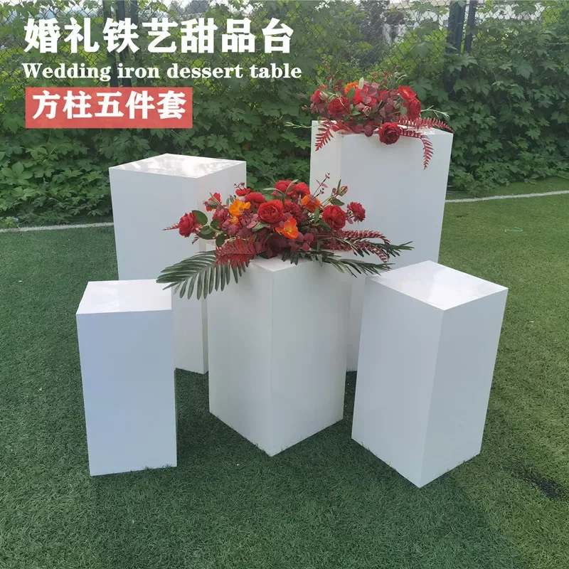 

White Iron Craft Dessert Table Proposal Area Storage Table Wedding Stage Square Pillar Road Guide Wedding Party Cylindrical Prop