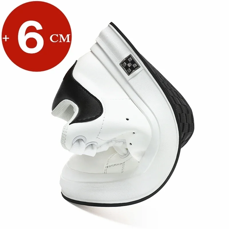 أحذية رياضية غير رسمية للرفع أحذية مصعد للرجال نعل لزيادة الطول 6 سنتيمتر أبيض وأسود أحذية أطول للرجال موضة رياضية مقاس كبير 37-46