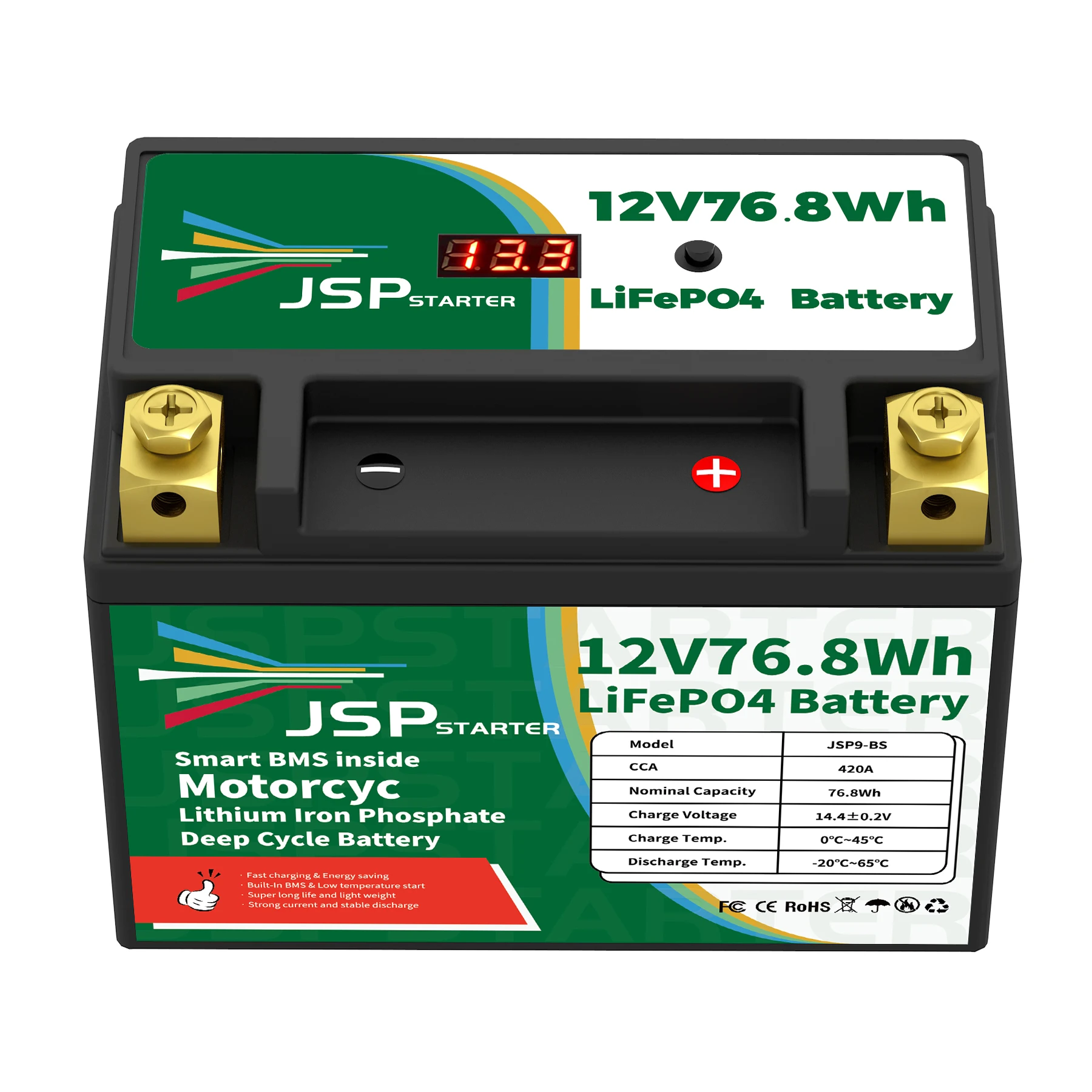 JSP9-BS 12.8V 76.8Wh CCA 420A BMS rozruch motocykla akumulator 12.8V skuter fosforan litowo-żelazowy akumulatory LiFePO4 YTX9-BS