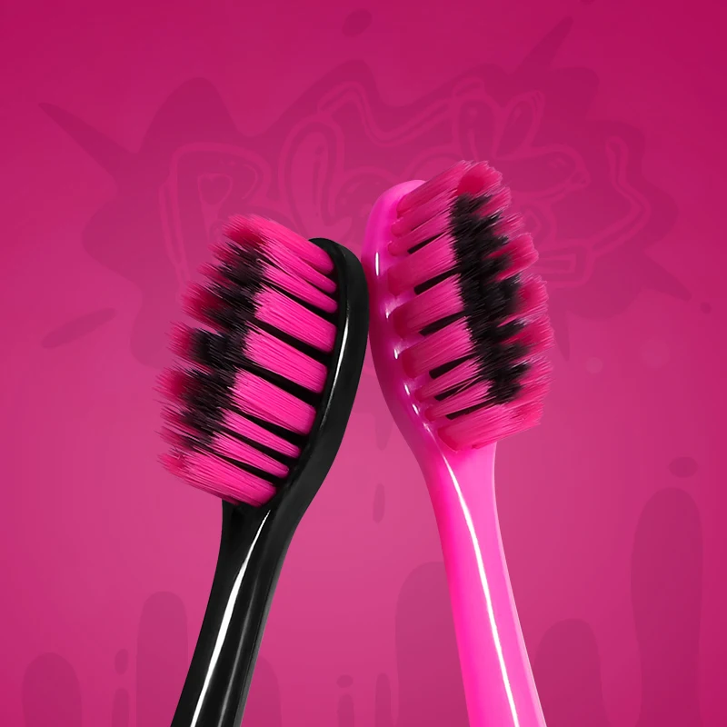 [4-Pcs Gift Boxes] Black Pink Graffiti Series Soft-bristled Toothbrush with Independent Small Box
