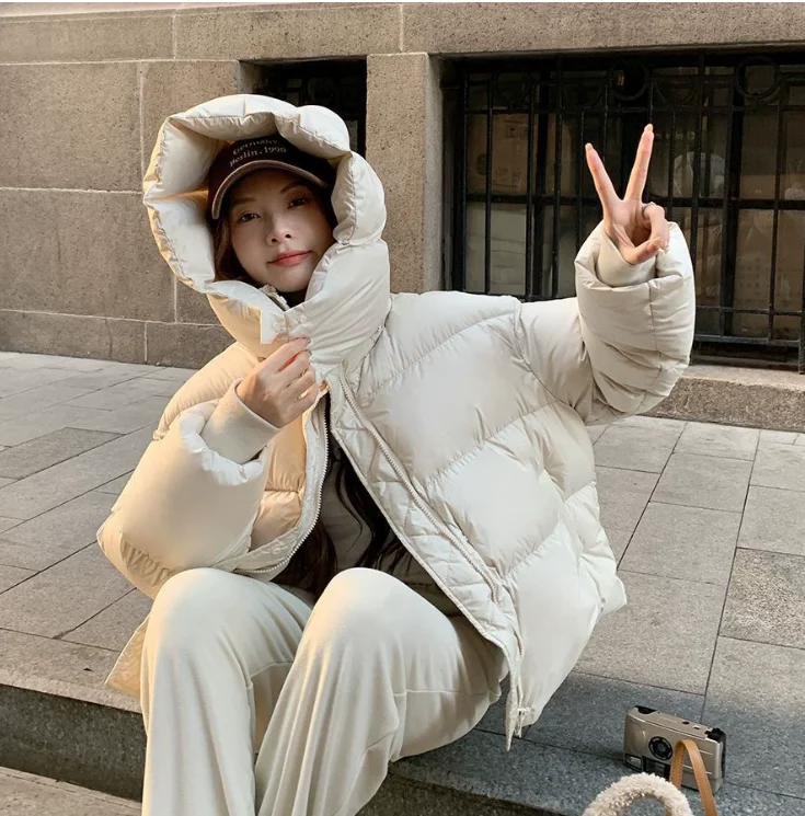 

2025 Winter Hooded Parka Jacket Women Warm Cotton Coat Loose Casual Short Top Thick Outerwear Clothes