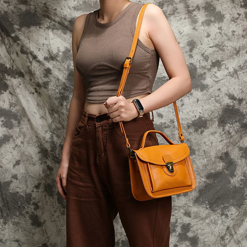 Luxury Style Full Grain Leather Messenger bag For Woman Lady Handbags Outdoor Shoulder Bag Anti Theft Female Totes Soft Cowskin