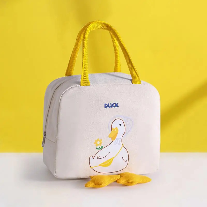 Large Lunch Tote Bag Cute Duck Cartoon Pattern Lunch Tote Bag Smooth Zipper Lunchbox Bag For Lunches Snacks Drinks