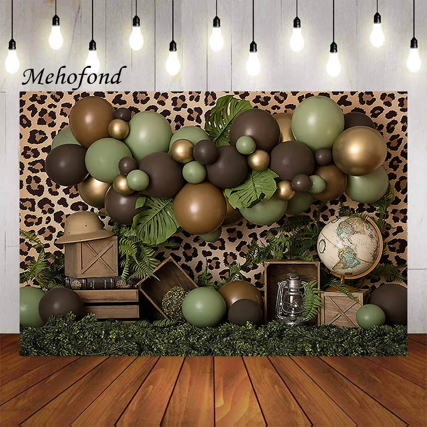 

Mehofond Photography Background Jungle Forest Safari Animals Kids Boy Birthday Party Cake Smash Decoration Backdrop Photo Studio