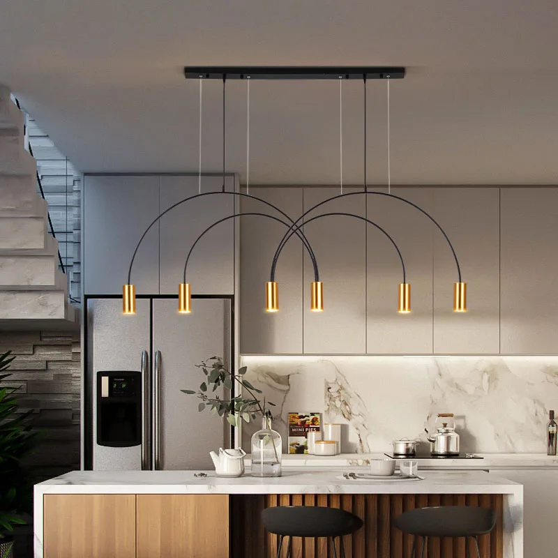 

Nordic Arched Shape Ceiling Pendant Light Geometric Lines Chandelier Modern Black Gold Hanging Lamp for Dining Room