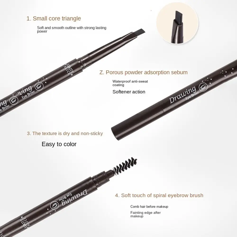 Long Lasting Eyebrow Pencil with Brush Waterproof Eyebrow Liner & Definition Automatic Rotation Cosmetic Tools Eye Makeup