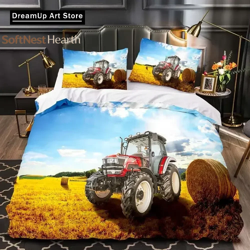 2026 Boys Tractor Printed Bedding Set Men Construction Cars Pattern Comforter Cover For Boys Heavy Machinery Vehicles Duvet Cove