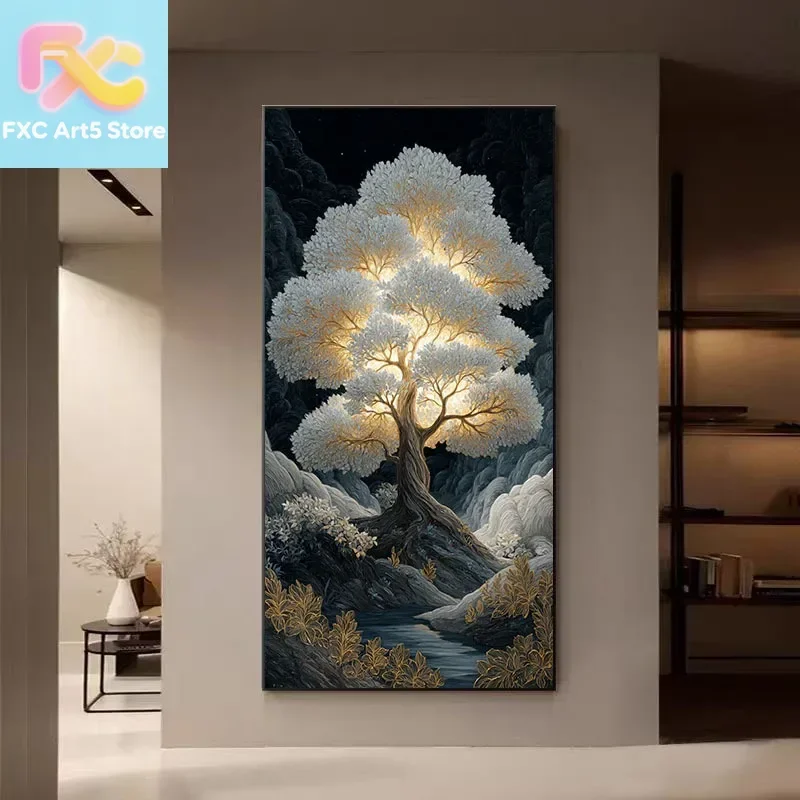 1 pièce, affiche murale sans cadre sur toile, motif Arbre Lumineux dans Forêt Mystique, idéale pour Salon, Chambre, Bureau à domicile