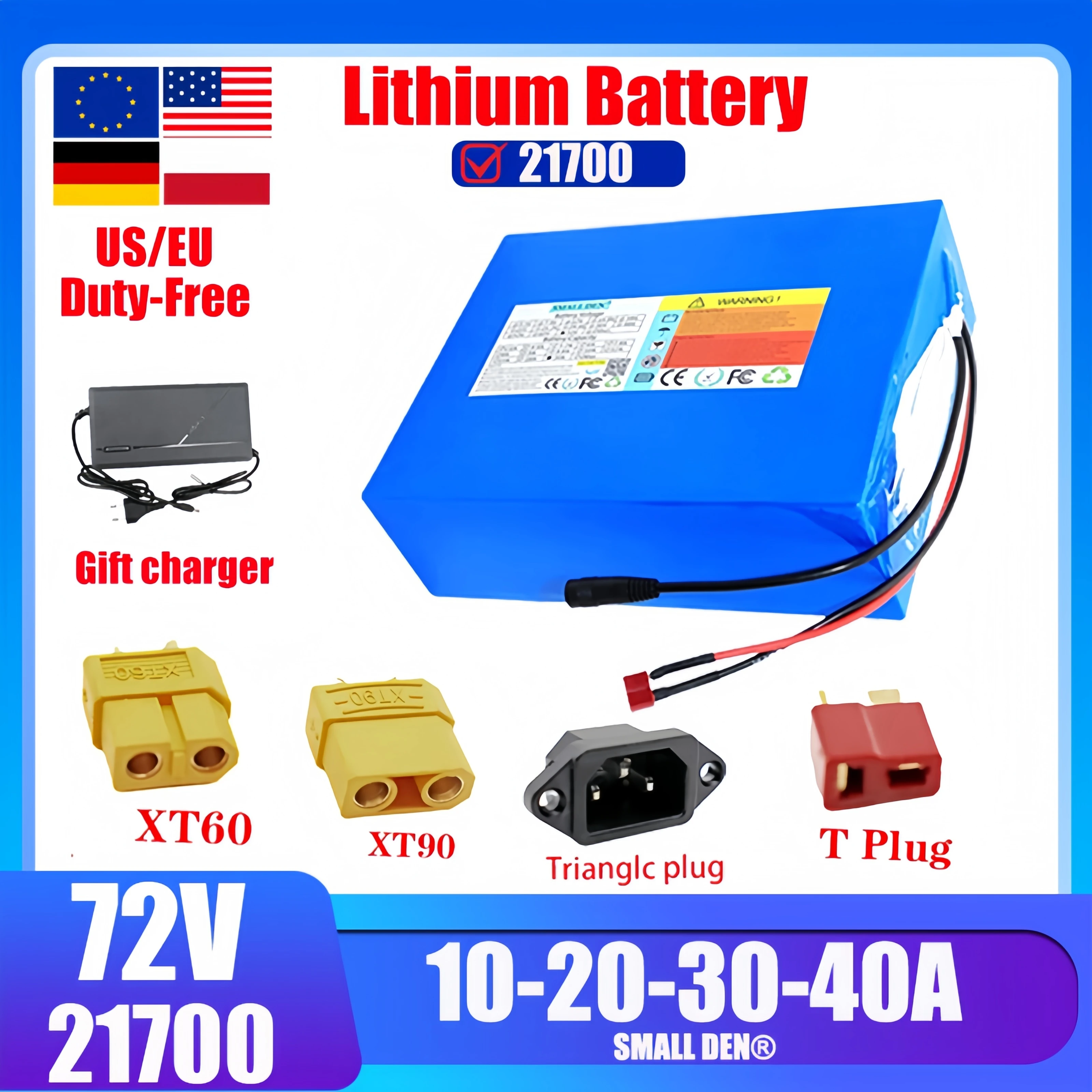 

72V 21700 Lithium Battery Pack - Customizable Capacity 10Ah-40Ah 20S2P-10P Configuration 0-3500W with BMS for Electric Vehicles