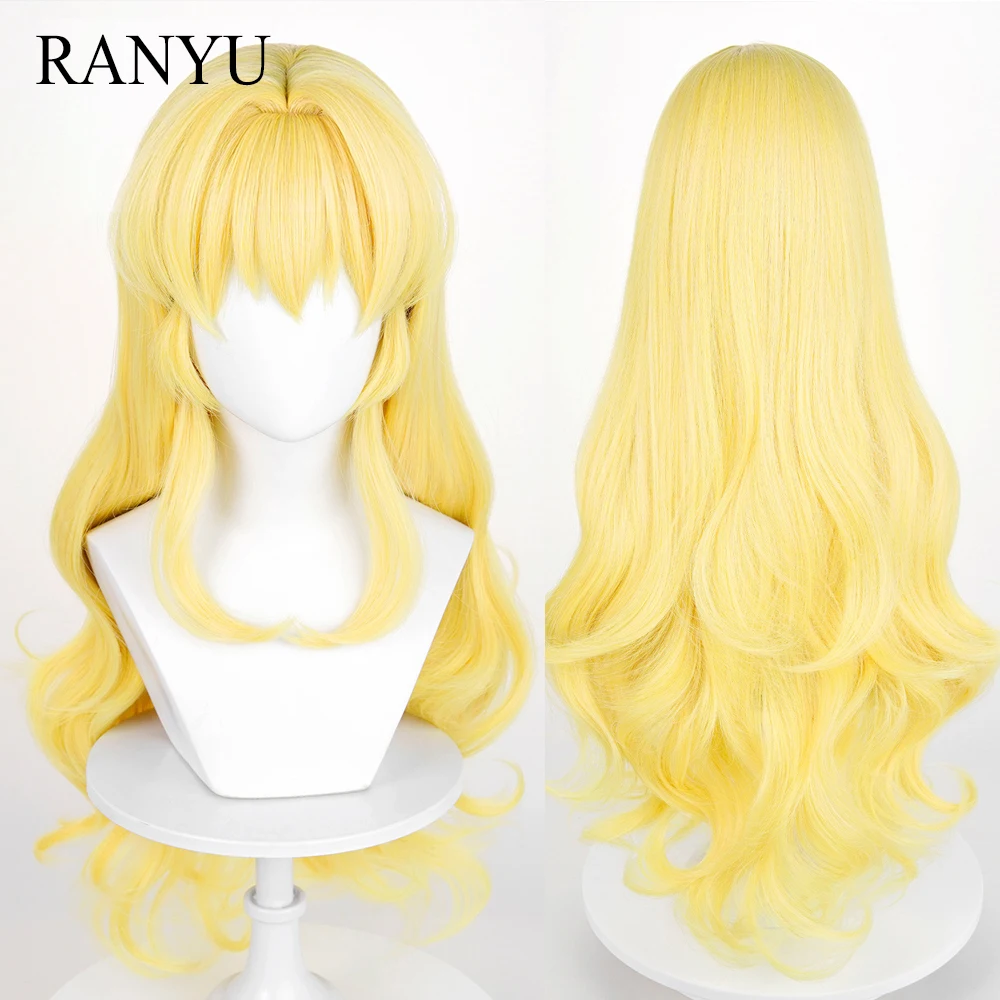 

Yellow Anime Game Cosplay Synthetic Wigs with Bangs Long Wavy Fluffy Heat Resistant Wig for Daily Party