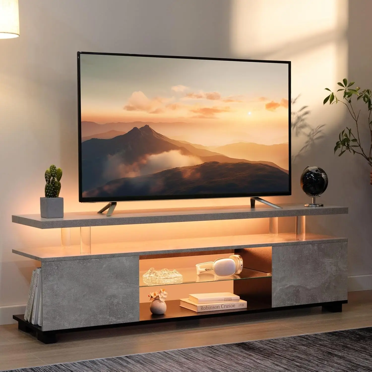 LED TV Stand Modern Entertainment Center for Living Room LED Console Table for TV LED TV Cabinet for 65 inch TV