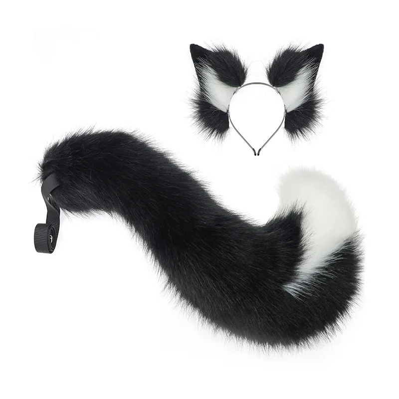 Conjunto de orelhas e cauda de raposa, adereços de cosplay de anime, orelhas de animais peludos de pelúcia, argola de cabelo, festa de carnaval, acessórios de vestido extravagante