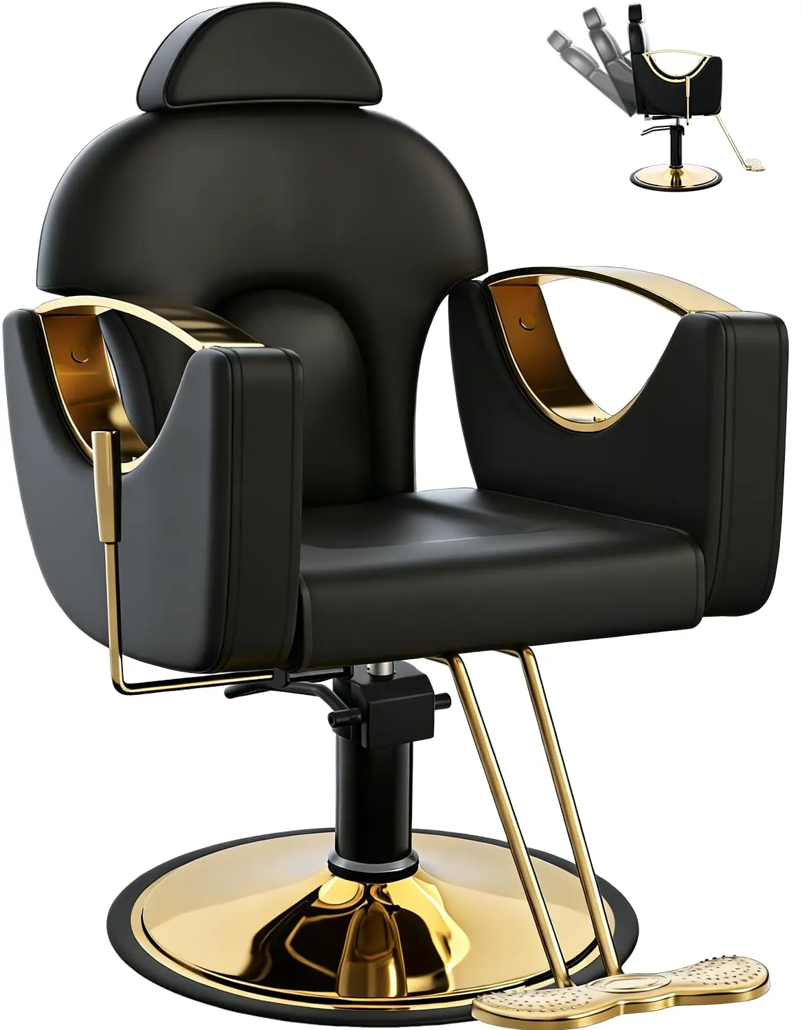 Black Hydraulic Reclining Barber Chair Heavy-Duty Pump All Purpose Hair Styling Braiding Shampoo Spa Equipment, Customized