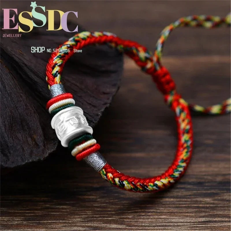 New Design Genuine 999 Silver Six Words Charm Hand Knotted Colorful Rope Bracelets For Women or Men Jewelry Dropship