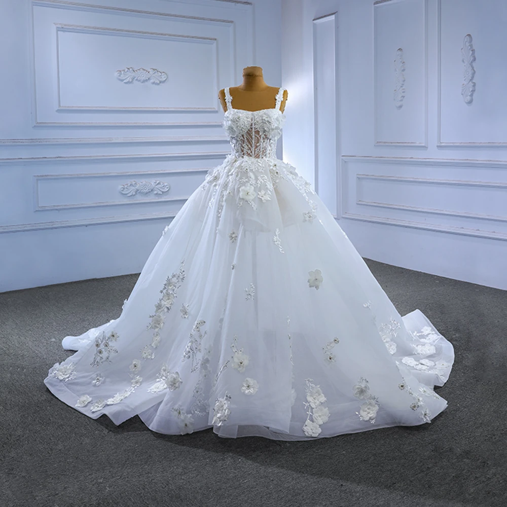 

Свадебное платье с открытыми плечами, жемчугом и 3D цветами