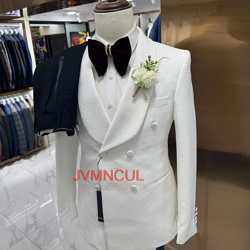 Men's Jacquard 3 Piece Suit Tailored Fit Elegant Blazer Vest Pants Set for Wedding Groom Host Business Banquet Reception Wear