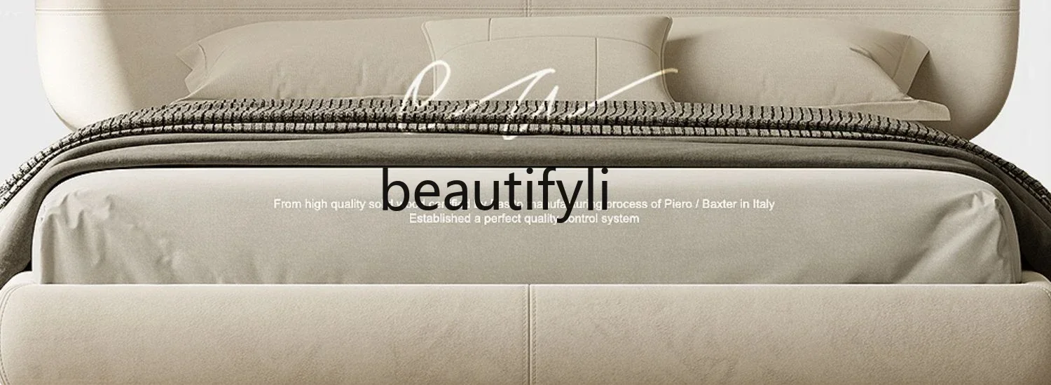 

Q181 Italian Minimalist Double Bed Nubuck Suede Cloth Modern Minimalist Suspension Bed Designer Creative Fabric Bed Small Apart