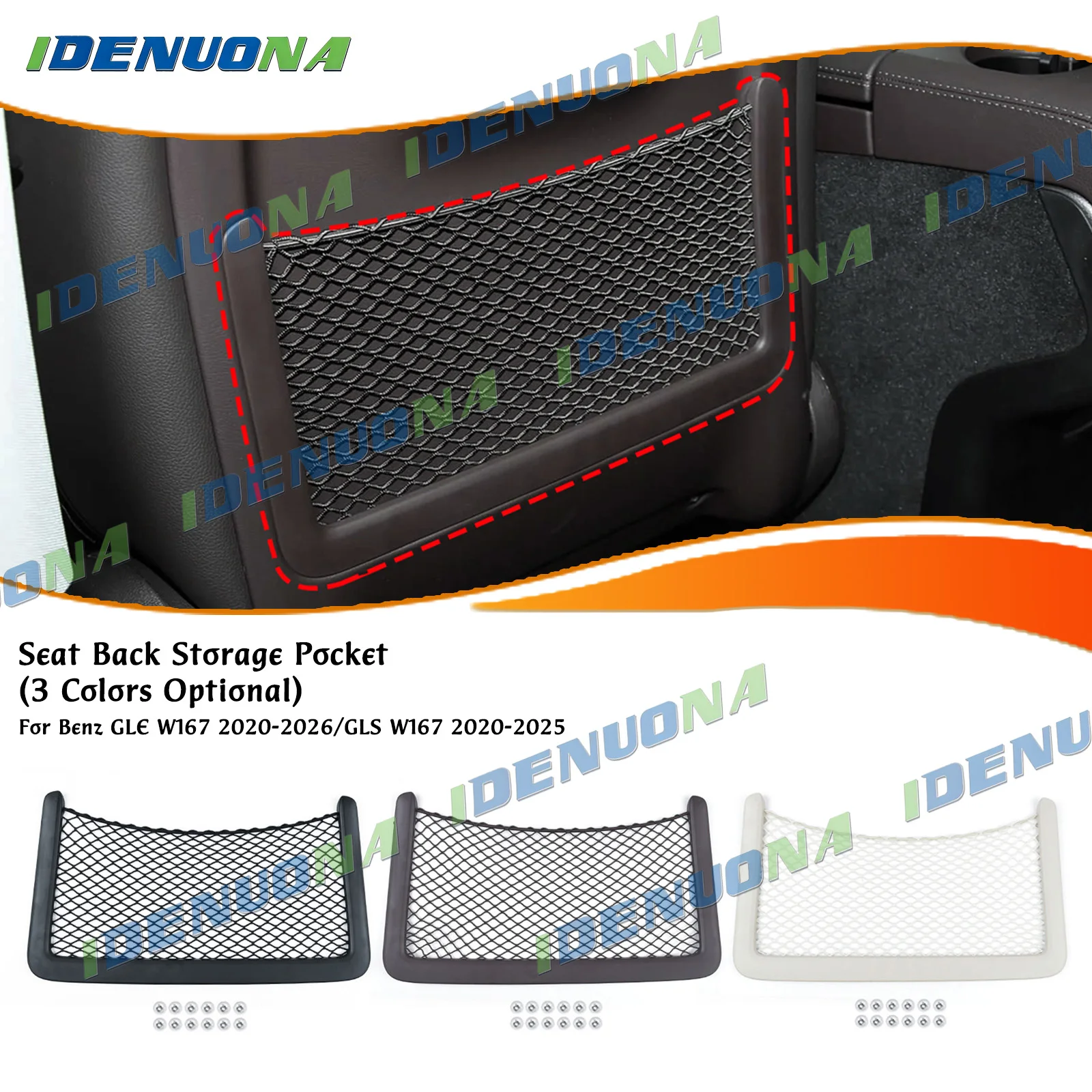 For Mercedes Benz GLE Class W167 2020-2026 GLS Class W167 2020-2025 Car Interior Seat Back Storage Bag Mesh Net Pocket Cover view 3