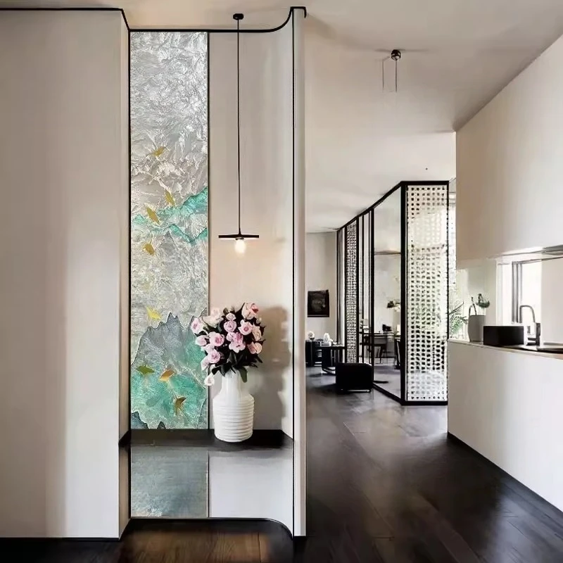 Simple enamel colored glass screen American European French living room entrance entrance partition art glass