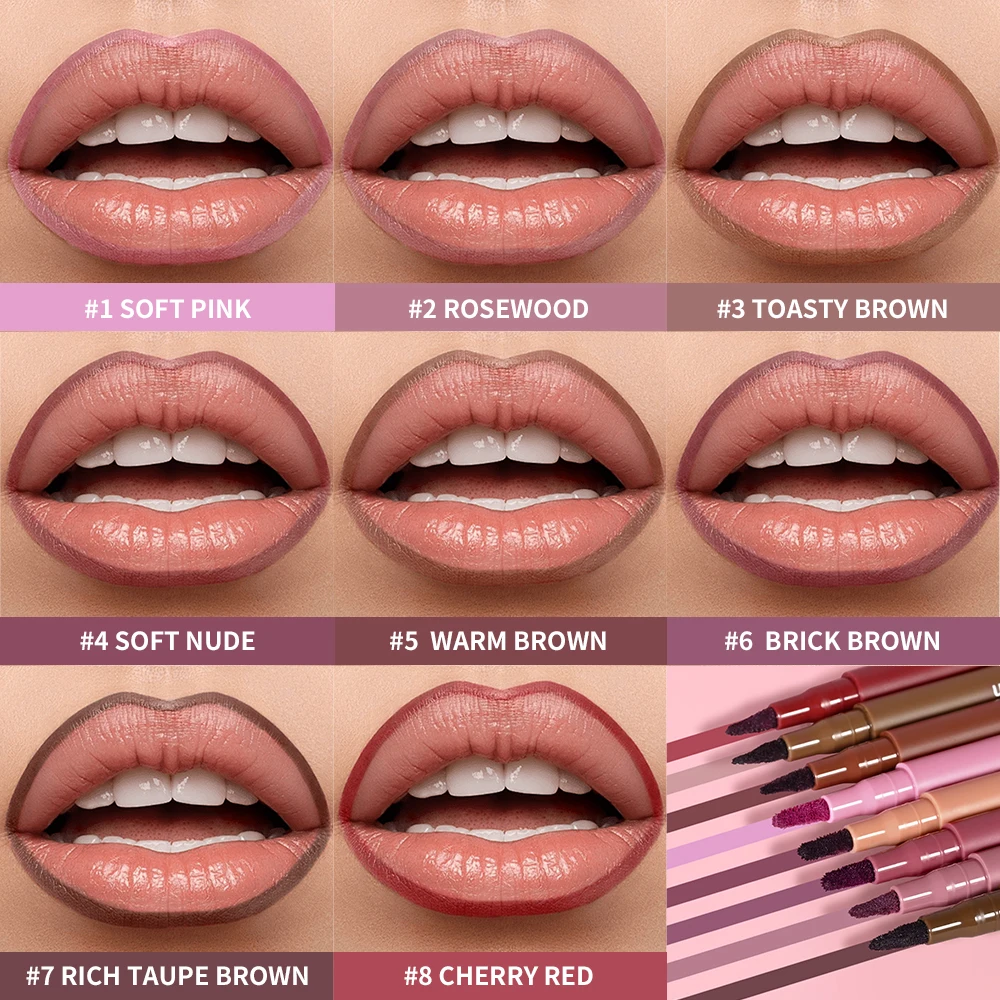 Delineador labial à prova d'água, contorno labial, mancha labial, à prova de manchas, 2 em 1, ultra pigmentado, design de dupla face, copo antiaderente