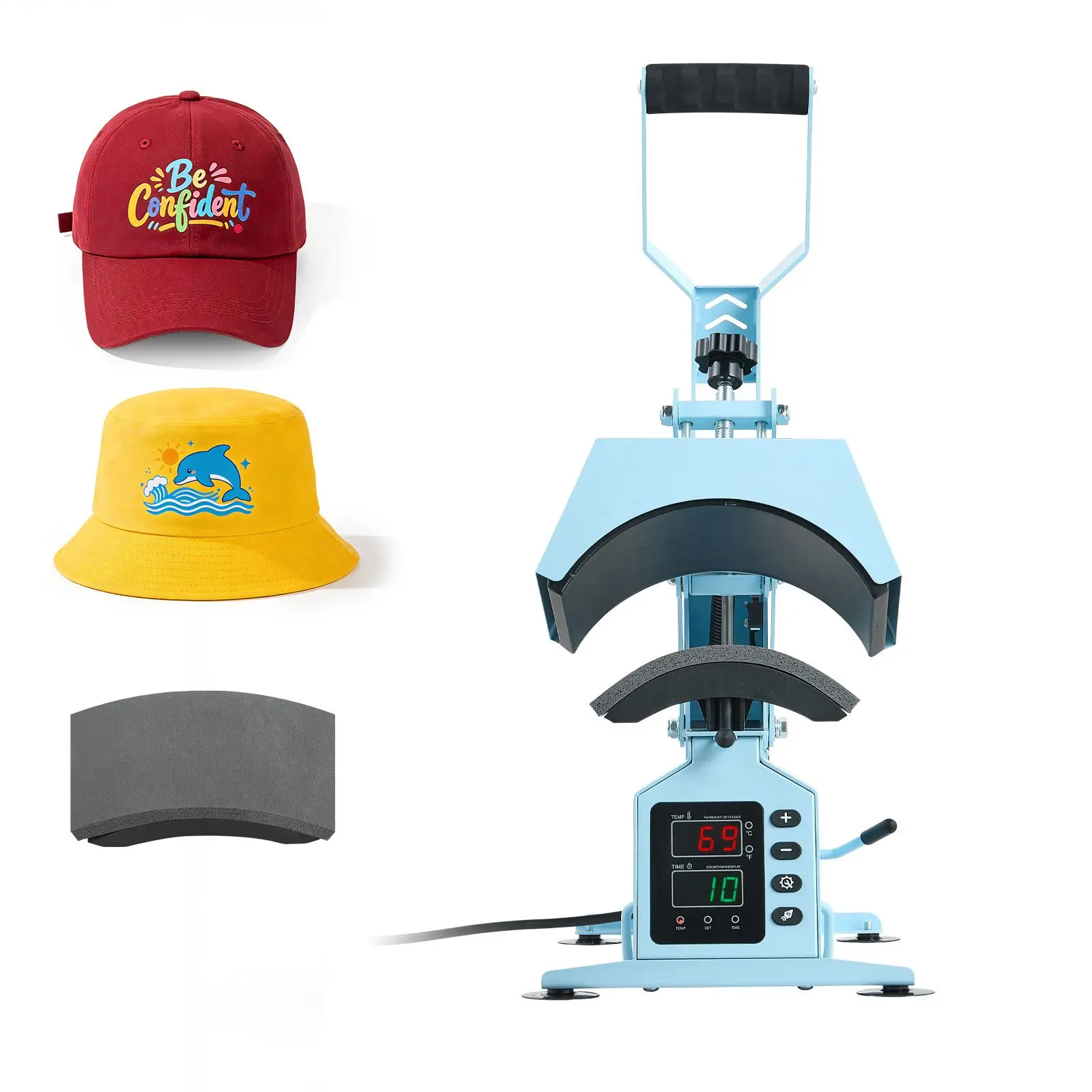 Hat Heat Press Machine, with 2 Interchangeable Platens and Caps Stretcher, Precise Temperature & Time Control, Heat Press for Ha