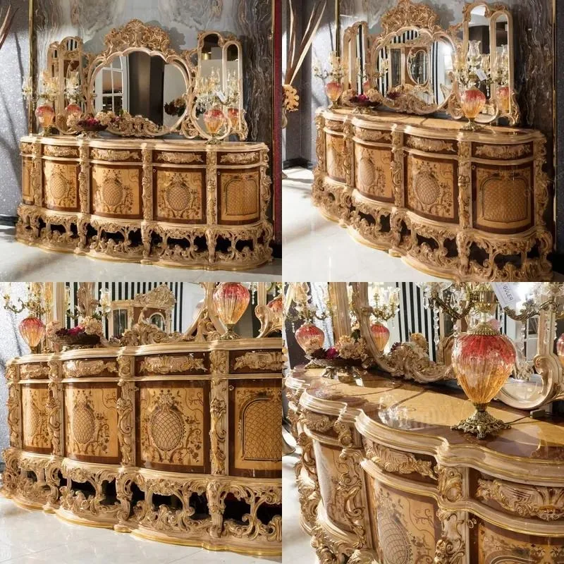 Traditional Royal Classic Solid Wood Hand Carved Restaurant Side Cabinet Guangdong Custom Furniture