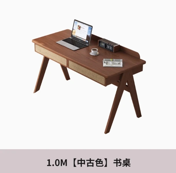 

Medieval multi-functional solid wood rattan book table and chair retro bedroom dresser household simple computer learning table