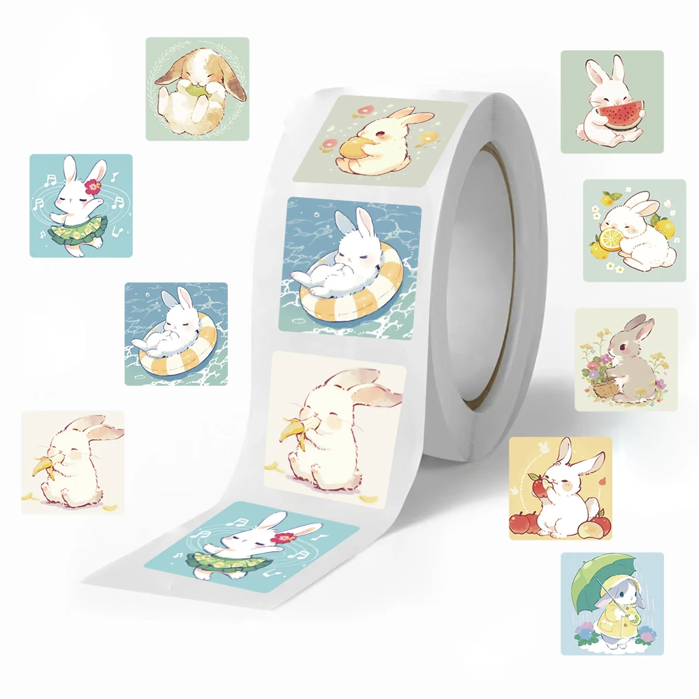 500PCS Cartoon Cute Rabbit Sticker, Teacher Reward Praise Roll Sticker Labels, Envelope Seal Tag Handmade Notebook Phone Sticker