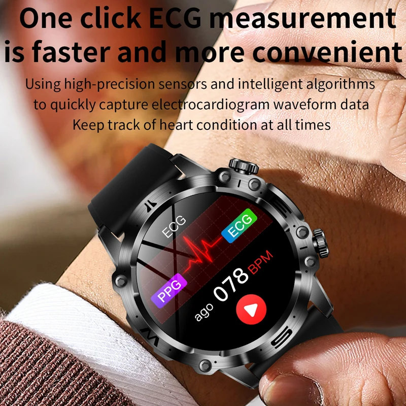 NAMOFOTO ECG ساعة ذكية 1.43 ''AMOLED BP Uric Acid ساعة اليد الرياضة سوار لياقة بدنية BT دعوة SOS ساعة الرجال الصحة Smartwatch