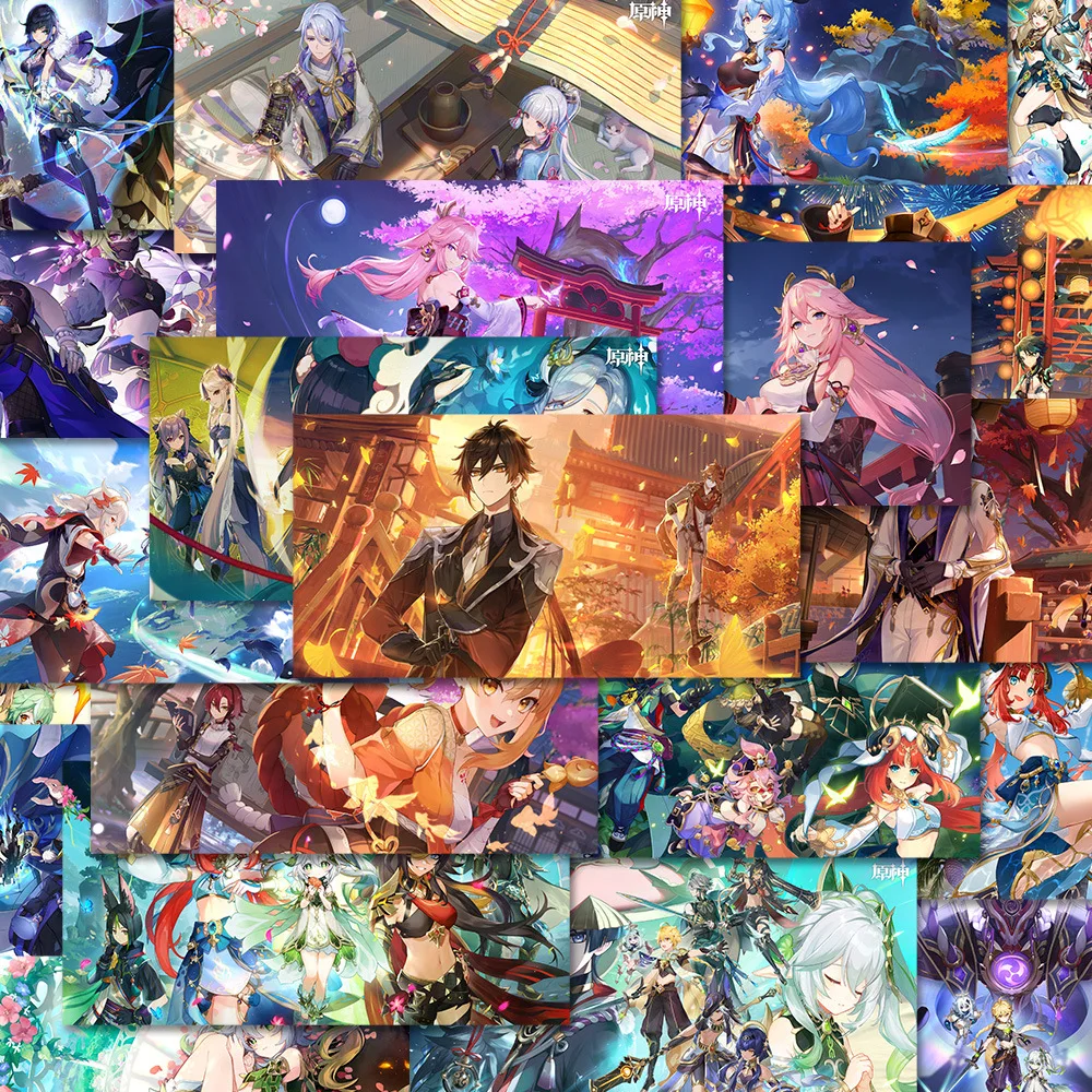 10/54 pçs 2d genshin impacto adesivos anime graffiti brinquedo diy guitarra telefone portátil mala copo de água skate decalques à prova dwaterproof água