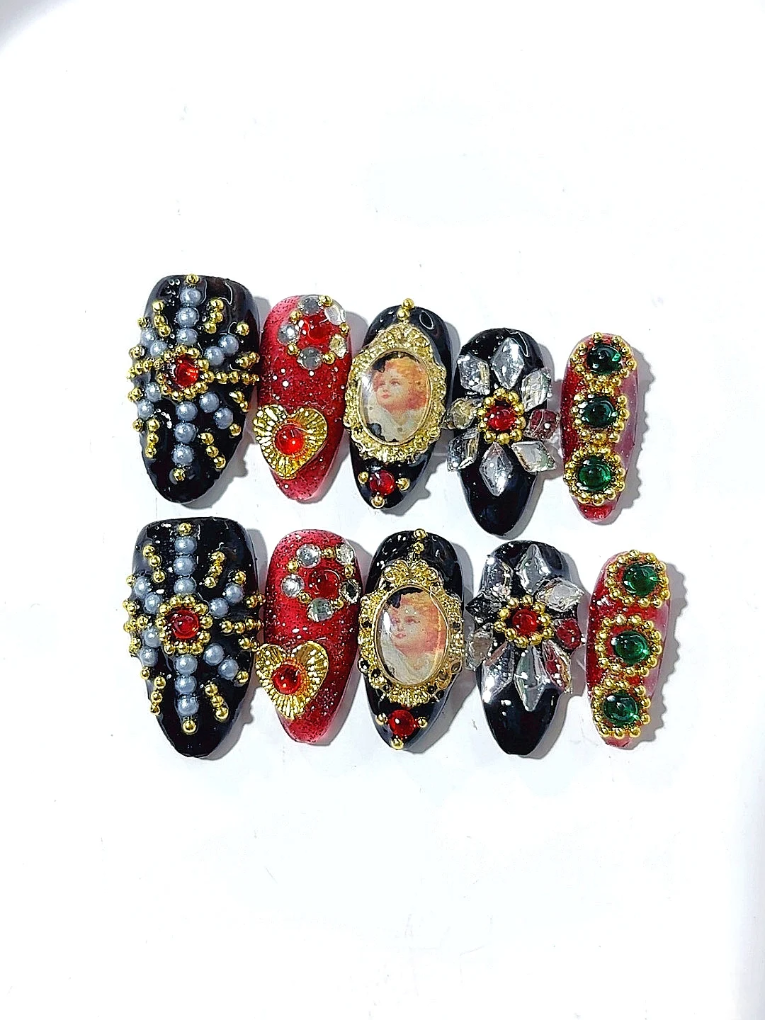 Vintage strass portret amandel pers op nagels (L162)