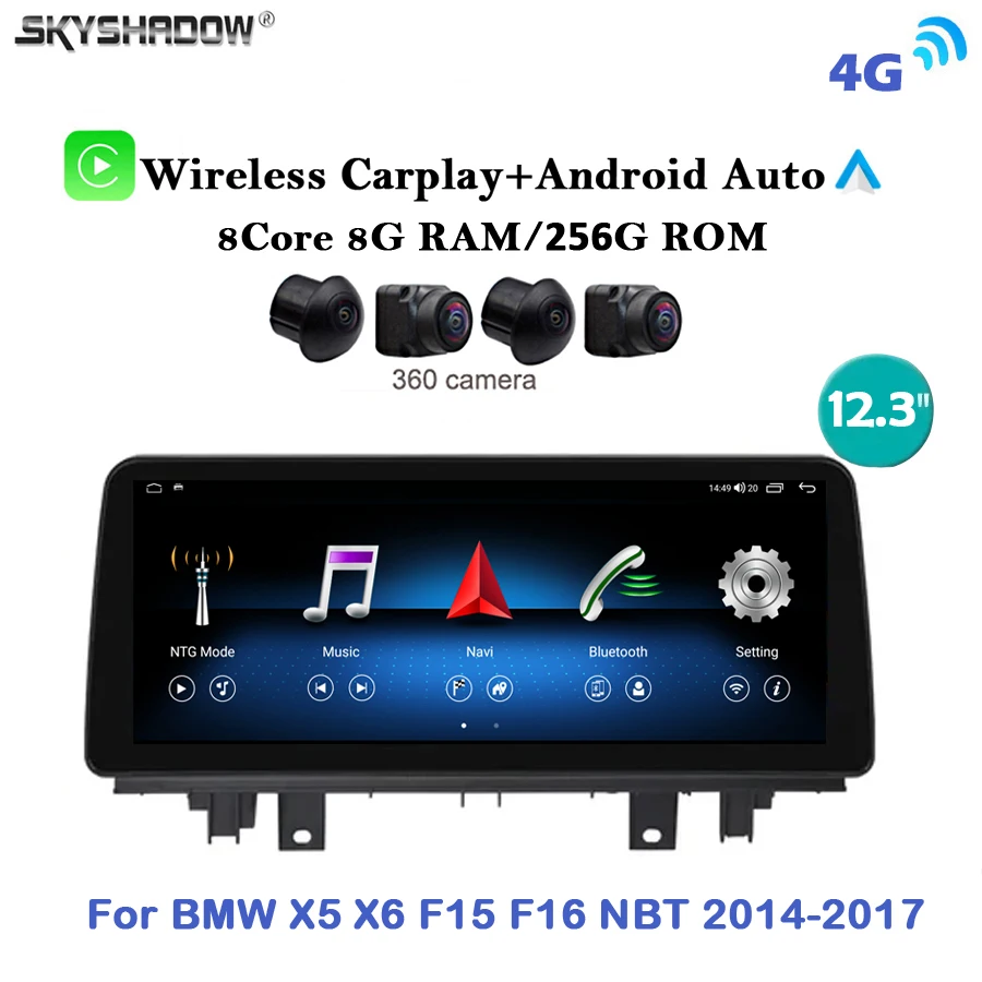 12.3'' Qled CarPlay Android 13.0 8G+256G 4G LTE Car DVD Player GPS WiFi Bluetooth RDS Radio For BMW X5 X6 F15 F16 NBT 2014-2017