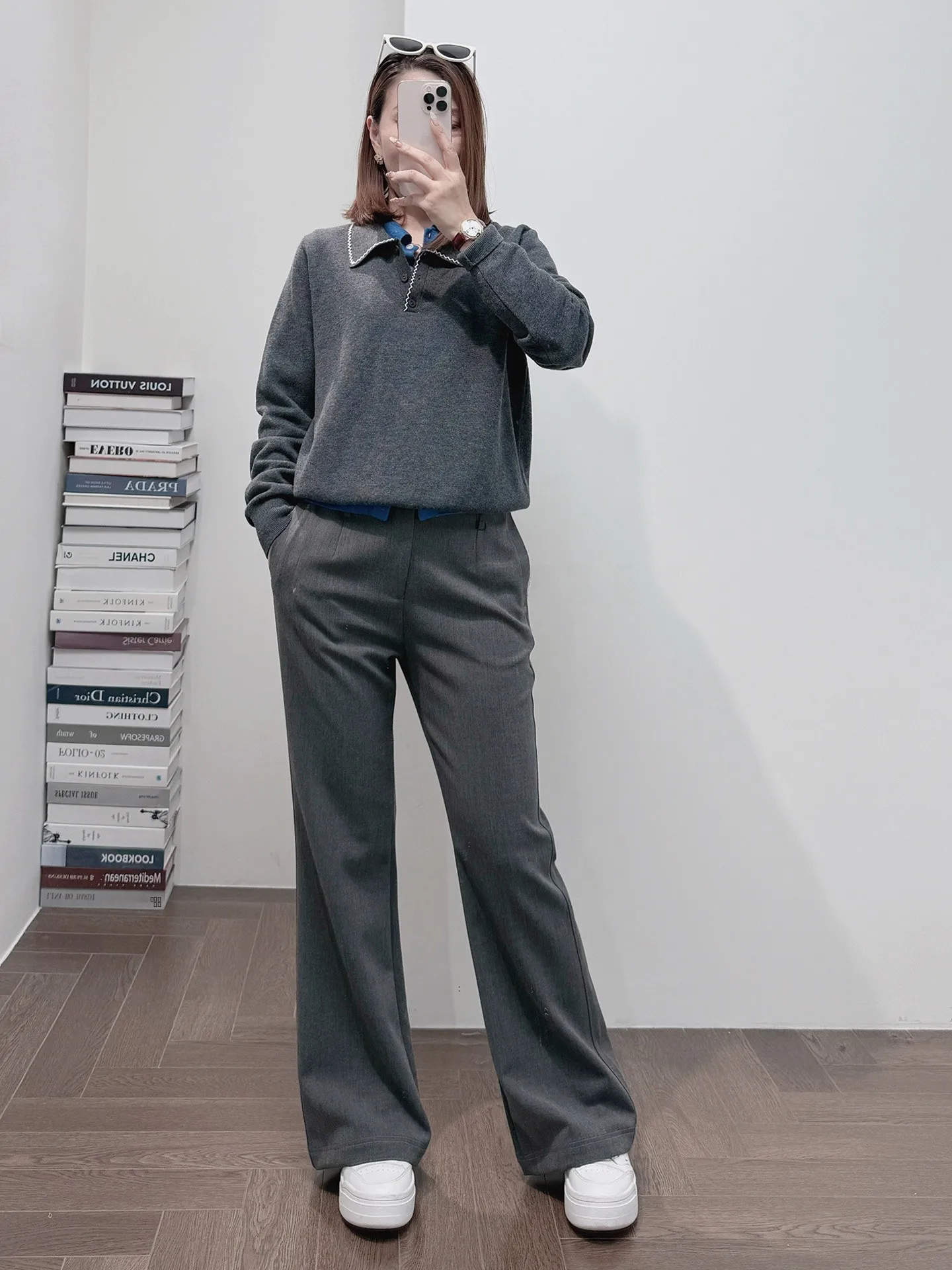 

Miu Wool Knitted irt Women's Casual Long Sve Camere Sweater Anti-Ball Resistant Four Flat Needle Crt Regular Le...