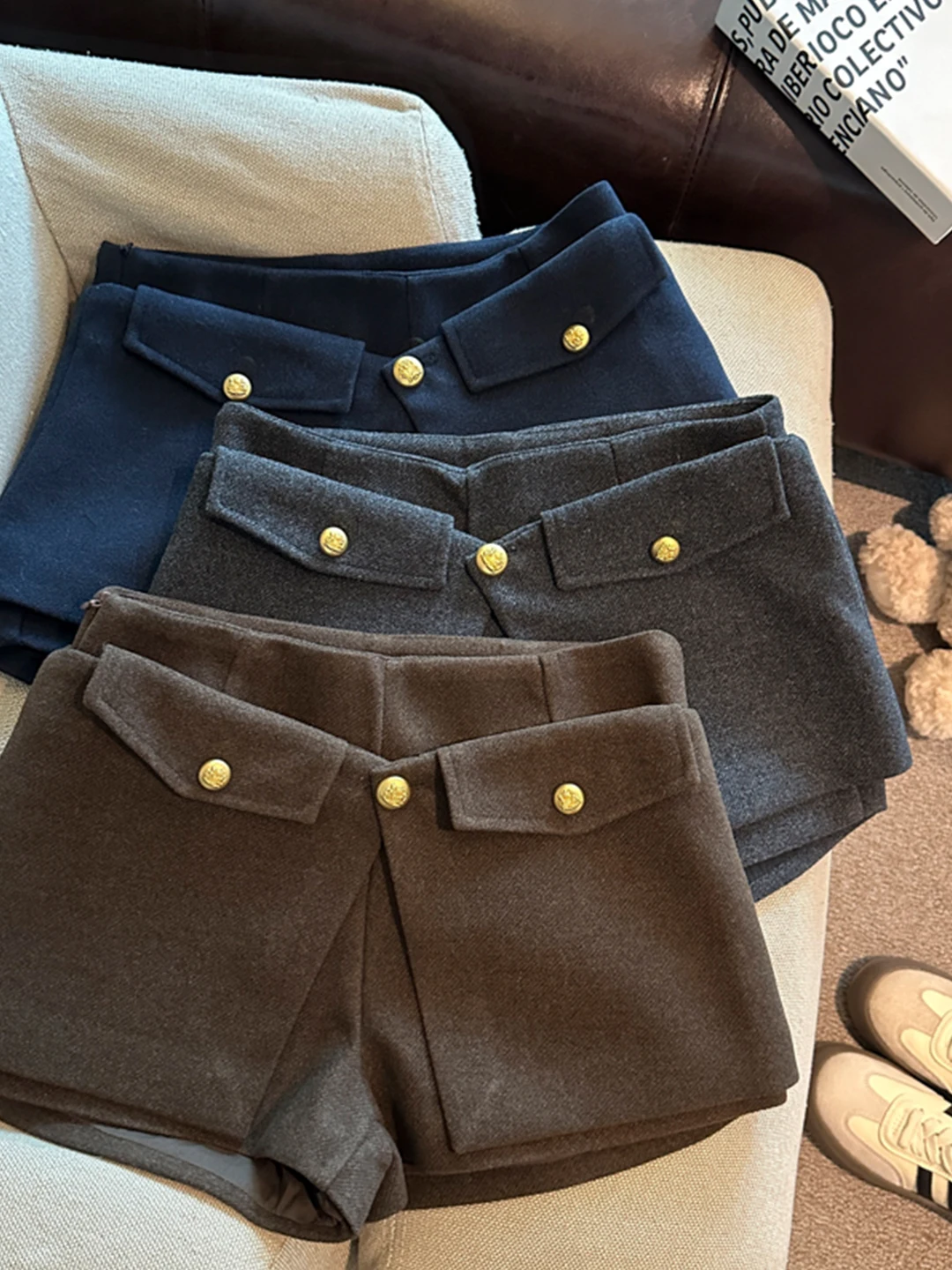 

Emily Clud Recommended Mermaid Wide Leg ort Pants Women's Casual Autumn Winter Outerwear High Waist Woolen A-Line Boot Pants