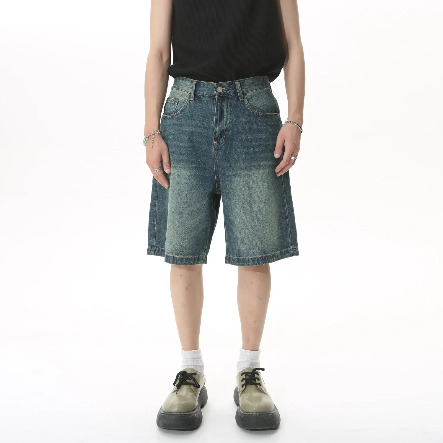 Old Washed Denim Shorts Men's Summer Straight Five-point Pants Retro Medium Pants