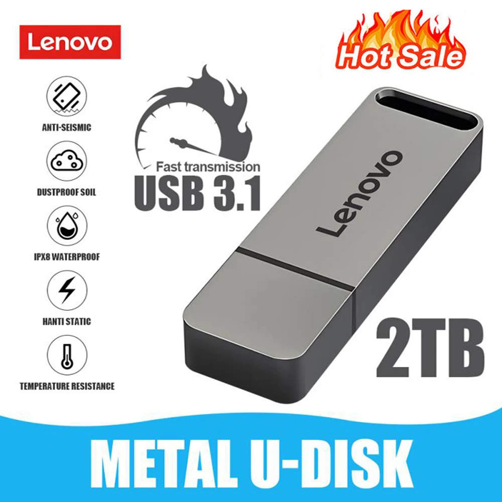 لينوفو-USB 3.1 محركات أقراص فلاش ، محرك أقراص القلم عالية السرعة ، قرص U محمول من النوع C ، عصا الذاكرة ، قدرة عالية ، 1 تيرا بايت ، 2 تيرا بايت ، 512GB ، 256GB