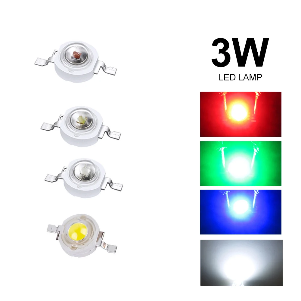 10/50Pcs Real Full Watt 3W High Power LED Lamp Bulb Diode SMD LED Red Blue Green White Light Chip For Lawn Ceiling Spot light