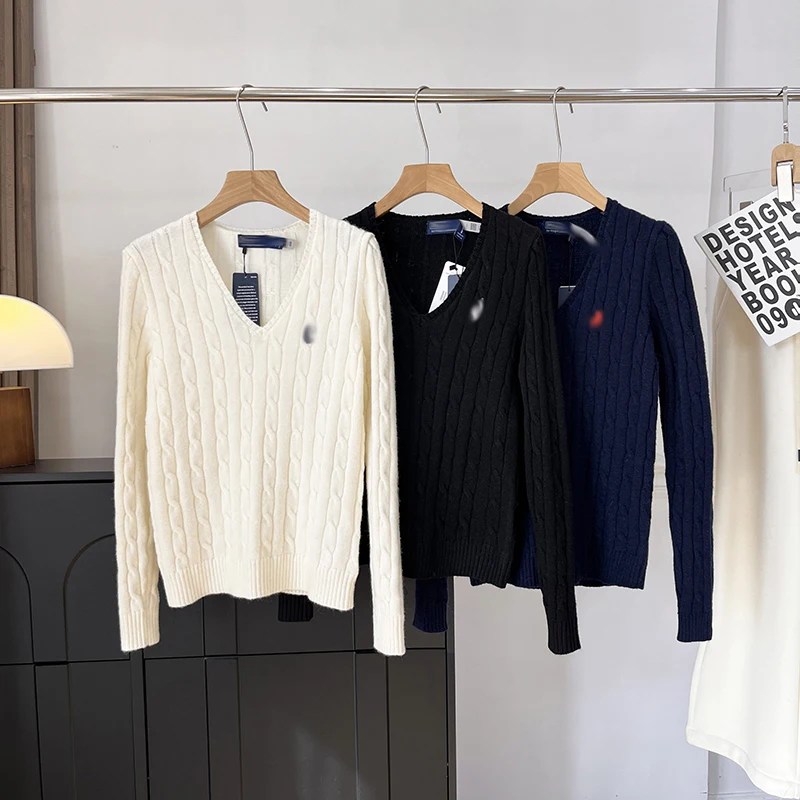 

Soft Classic Knitted Sweater with Twist Long Sleeve V-Neck Vintage Style Women's Top Comfortable Elastic Retro Knitwear