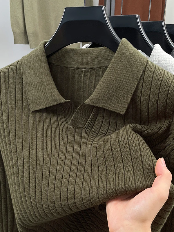 

Мужской повседневный вязаный свитер с воротником-стойкой, свободного кроя, модный, удобный, из полиэстера, с V-образным вырезом, с длинным рукавом, осенне-зимний топ