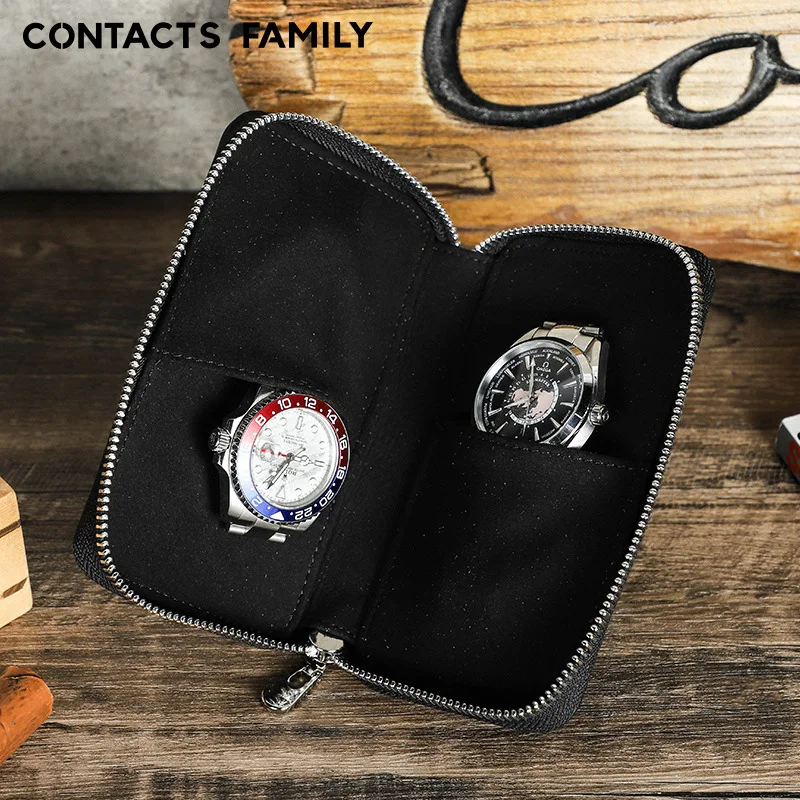 Vintage Crazy Horse Leather Watch Box Genuine Leather Creative Zipper Couples' Watch Pouch Luxury Storage Case for Timepieces