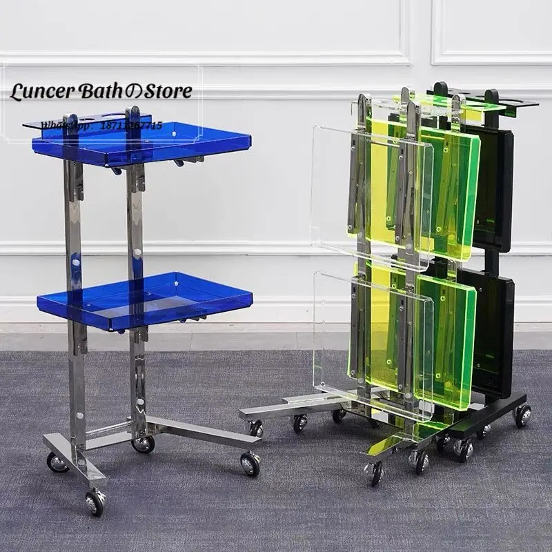 Multi-layer Storage Foldable Hairdressing Cart Wholesale Stainless Steel Barber Shop Perm Dye Stylist Trolley