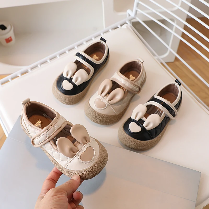 

2025 New Kids Sneakers Spring Girl Princess Fashion Bunny Ear Single Shoes Cute Casual Shoes Kid Flats Shoes Детская Обувь
