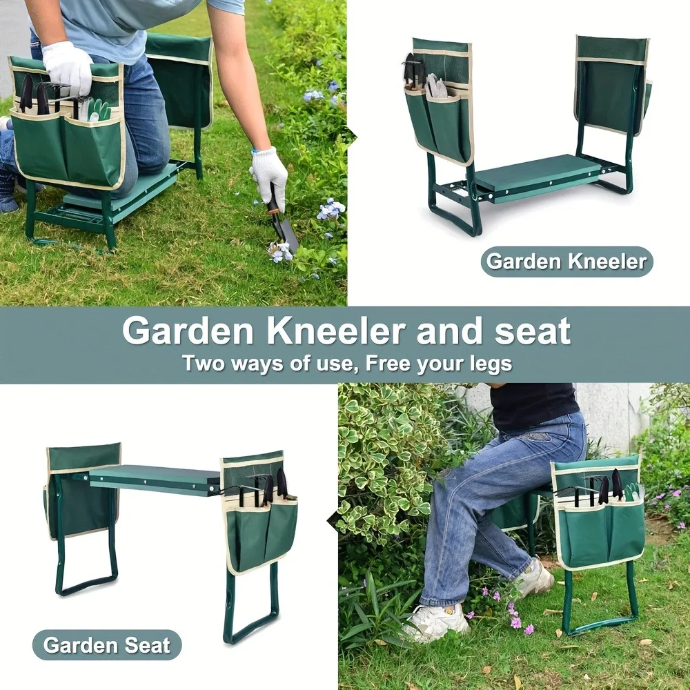 Rustproof Reinforced Iron Garden Kneeling Stool, Square Handcrafted Kneeler with Tool Pouch, Long Lasting for Outdoor Garden Use