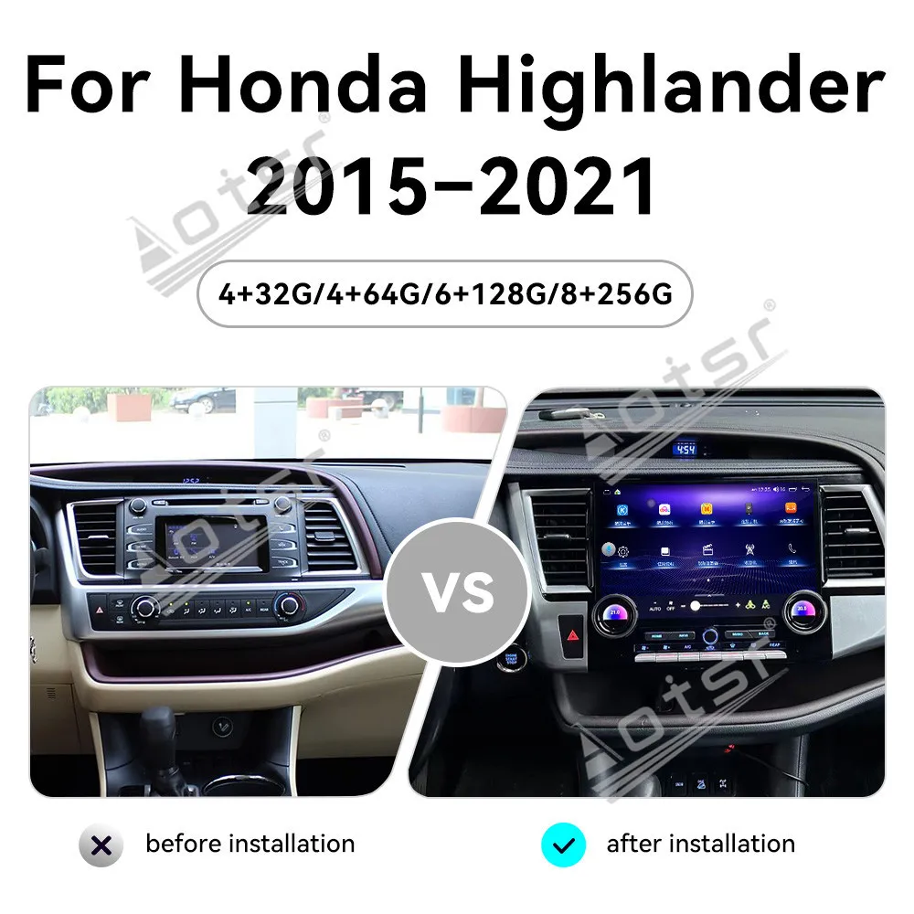 12.6 Inch Android auto Car Radio For Honda Highlander 2015-2021 Video Player Stereo Auto GPS  Navigation Vehicle  Stereo Radio