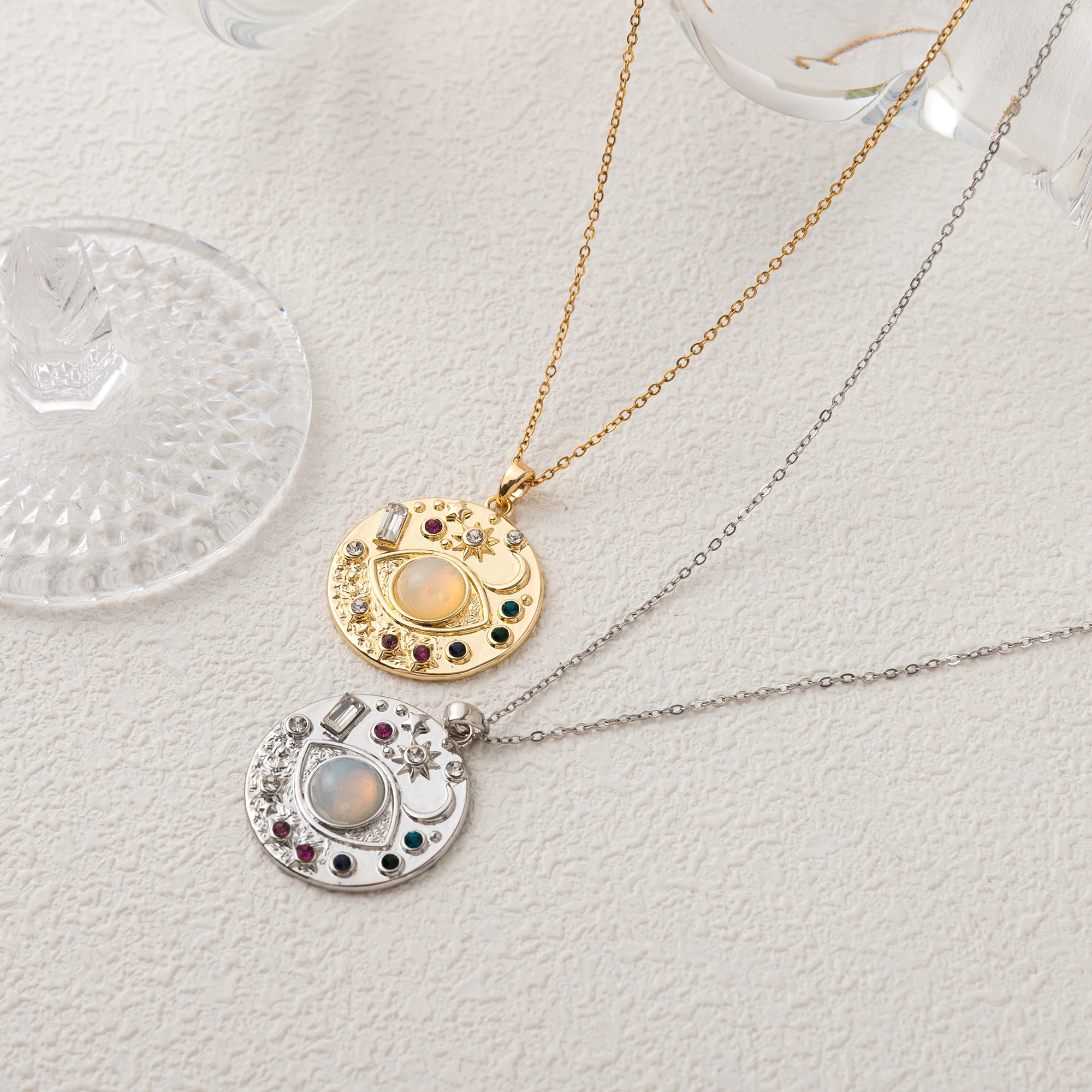 

Gold Plated Evil Eye Pendant Necklace with Sun, Moon & Star Charms, Cubic Zirconia Accent Jewelry