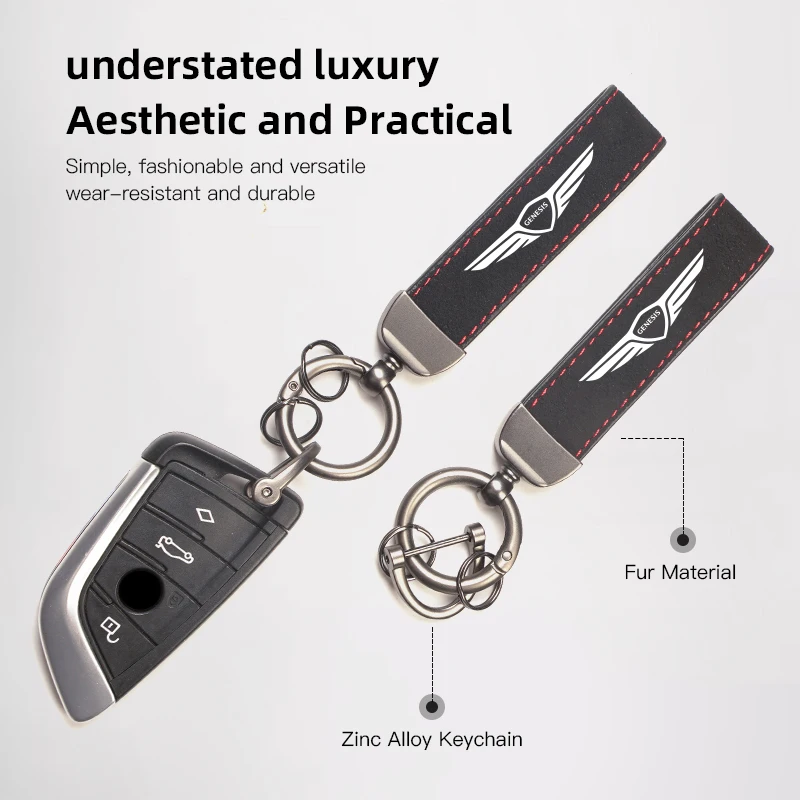 Suede Key Ring Sport Car Keychain Custom Car Emblem Gift With For Genesis G80 GV70 GV80 GV60 G70 Essentia Neolun G90 GV90 X